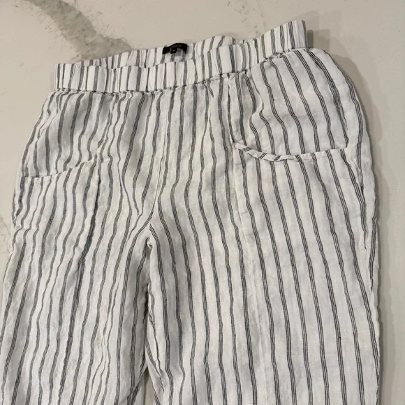 Quince 100% European Linen Tapered Ankle Pants Women’s XL Oatmeal/Black Stripe - Picture 8 of 12